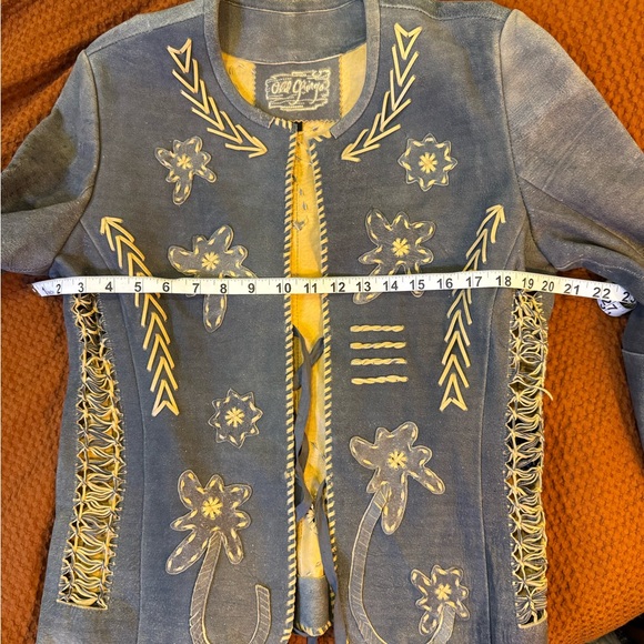Old Gringo Denim Blue and Beige Embroidered Leather Jacket - Picture 9 of 12